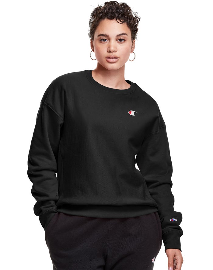 Champion Sweatshirt Dames - Zwart - Reverse Weave Crew C Logo ( 498623-BNE )